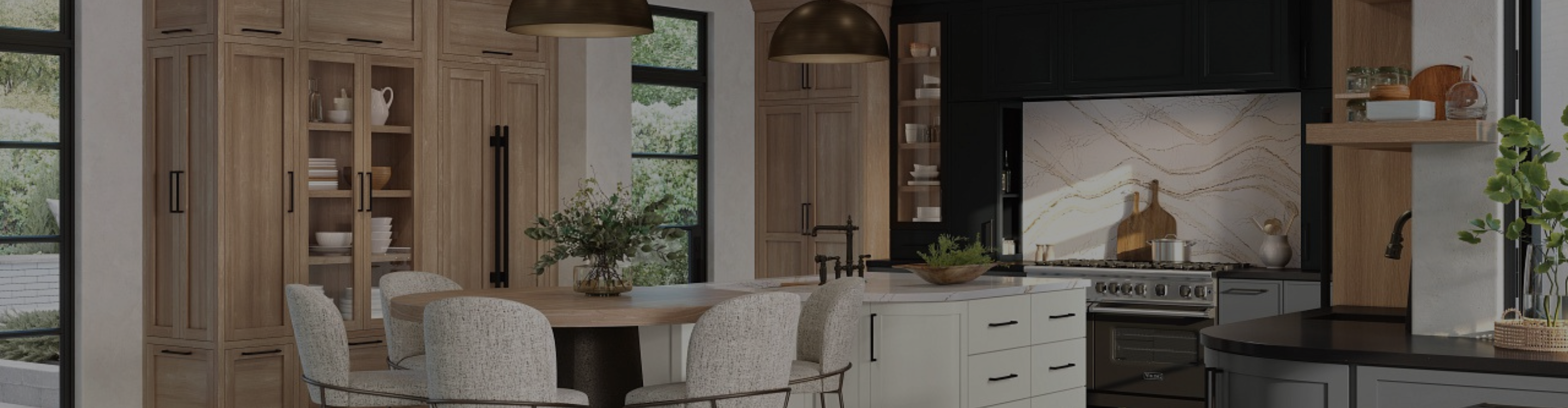 Kitchen with natural, black and white custom cabinetry
